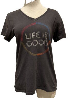 Life is Good Women's Short Sleeve T Shirt Size Medium w/ Big Multi-Color Logo